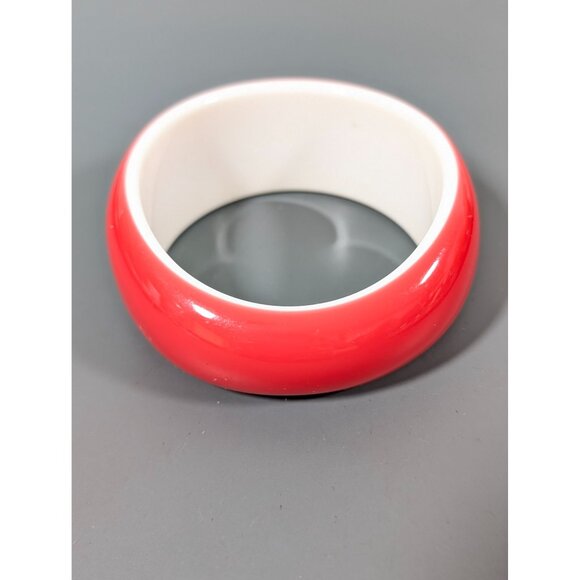 Vintage Asymmetrical Lucite Bangle Bracelet Pink White Bold Chunky 8" - Picture 3 of 7